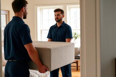 White-glove furniture delivery with room placement and haul-away service